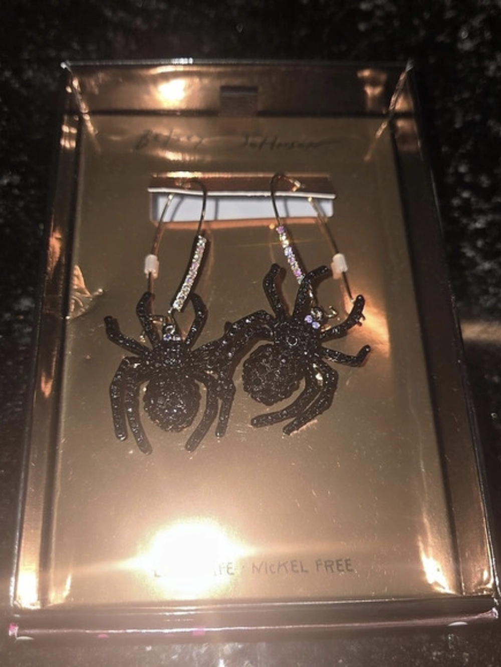 Betsey Johnson Black Spider Hoop Earrings